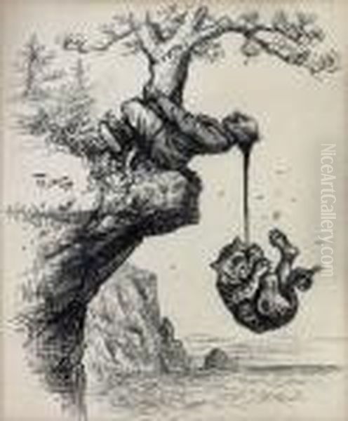 At Last The Democatic Tiger Has Something To Hang On Oil Painting by Thomas Nast