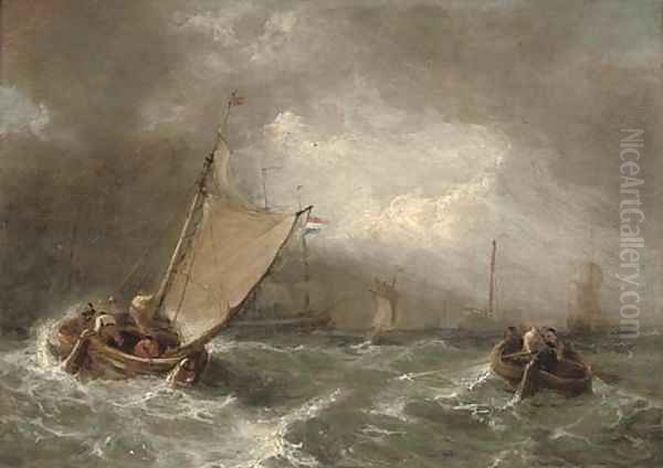 Shortening sail in a squall Oil Painting by John James Wilson