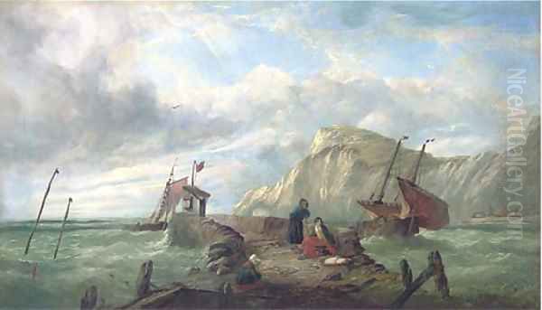 Waiting for the return of the fishing fleet Oil Painting by John James Wilson