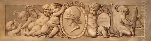 Putti Supporting A Wreathed Medallion Of Minerva, En Grisaille Oil Painting by Jacob de Wit