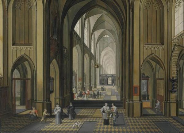 I Interior Of A Gothic Church Oil Painting by Pieter Neefs The Elder, Frans The Younger Francken