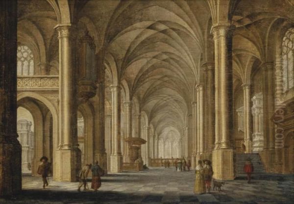 A Church Interior With Elegant Figures Oil Painting by Pieter Ii Neefs