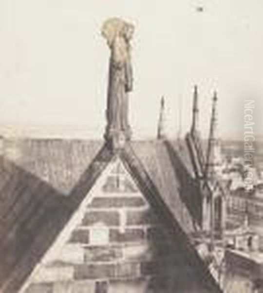 Angel Of Resurrection On Roof Of Notre Dame Oil Painting by Charles Negre