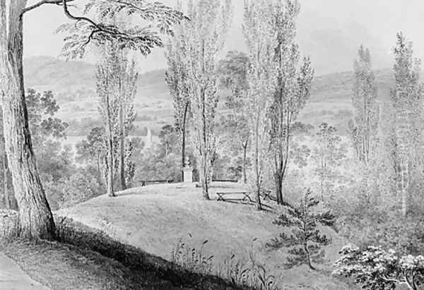 Grove of Poplars with a Memorial Bust, David Hosack Estate, Hype Park, New York (from Hosack Album) Oil Painting by Thomas Kelah Wharton