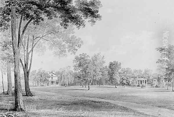 View of the David Hosack Estate, Hyde Park, New York, from the South (from Hosack Album) Oil Painting by Thomas Kelah Wharton