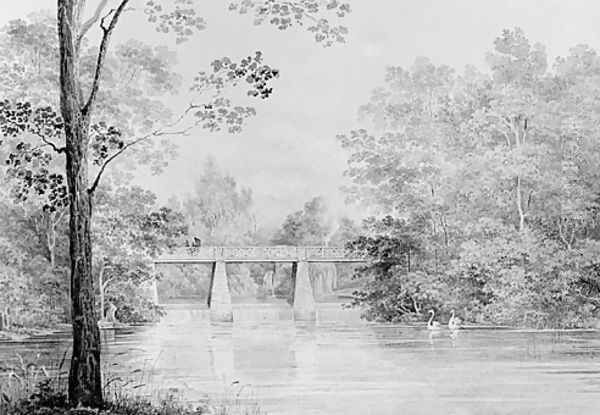 Bridge over Crumelbow Creek, David Hosack Estate, Hyde Park, New York (from Hosack Album) Oil Painting by Thomas Kelah Wharton