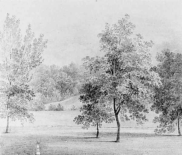 View of David Hosack Estate, Hyde Park, New York, with a Sundial (from Hosack Album) Oil Painting by Thomas Kelah Wharton