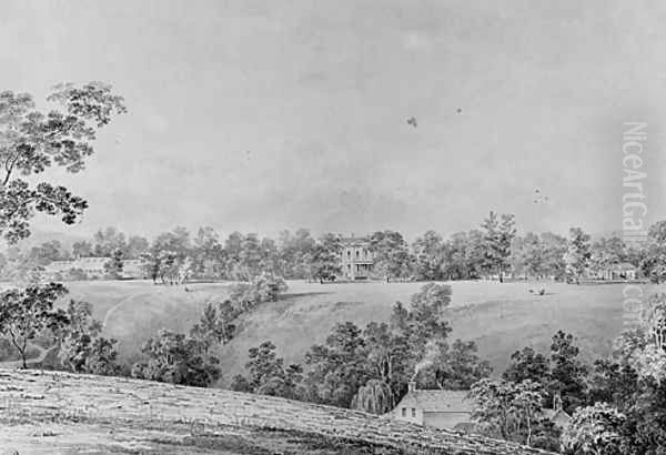 View of David Hosack Estate, Hyde Park, New York, from the East (from Hosack Album) Oil Painting by Thomas Kelah Wharton