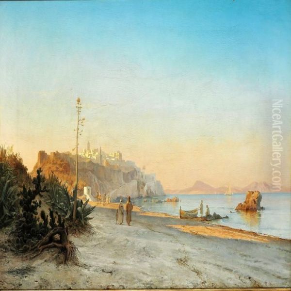 Strandparti Ved Tanger Oil Painting by Carl Johan Neumann