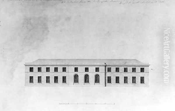 Elevation of the Kitchen Offices of a house, 1815 Oil Painting by Benjamin Dean Wyatt