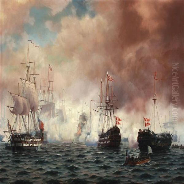 Slaget Paa Kjobenhavn Rhed Oil Painting by Johann Jens Neumann