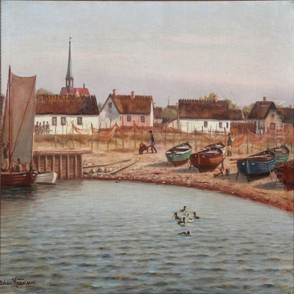 View From The Fishing Village Gilleleje, Denmark Oil Painting by Johann Jens Neumann