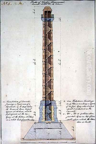 Cross-section of the Duke of Yorks Monument, Carlton Gardens, London, 1831 Oil Painting by Benjamin Dean Wyatt