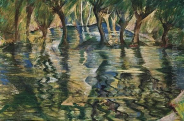 River Landscape Oil Painting by Christopher R. Wynne Nevinson