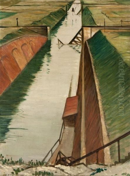 Destroyed Canal, Ytres Oil Painting by Christopher R. Wynne Nevinson