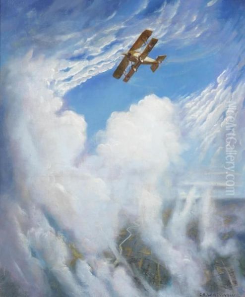 War In The Air Oil Painting by Christopher R. Wynne Nevinson