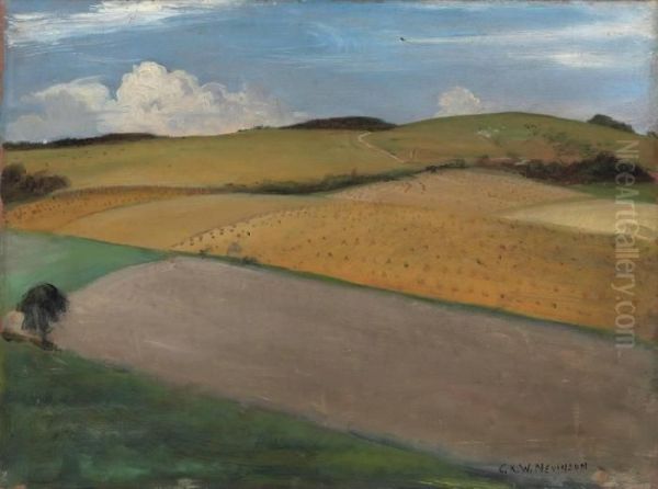 The Trundle At Goodwood Oil Painting by Christopher R. Wynne Nevinson