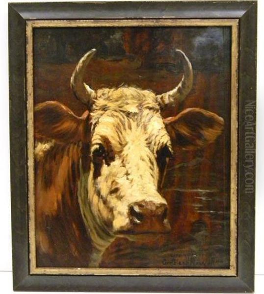 Untitled Portrait Of A Steer Oil Painting by George Glenn Newell