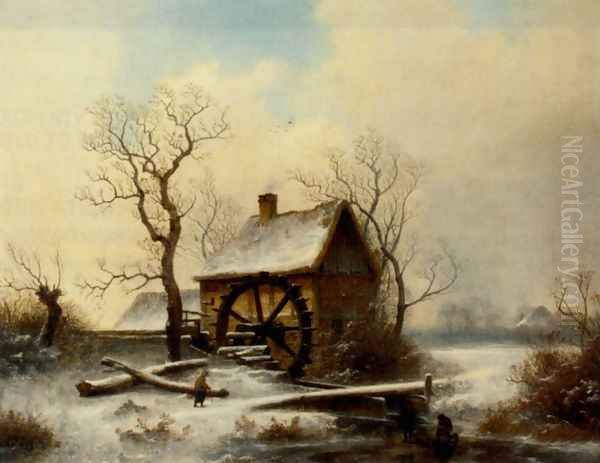 The mill in winter Oil Painting by George Augustsus Williams