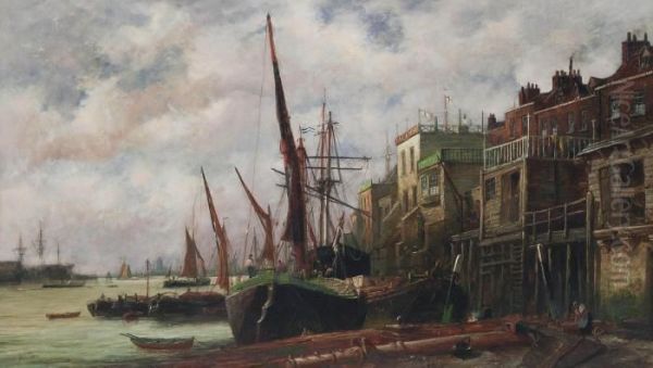 Shipping On The Thames Before The 'prospect Of Whitby' At Wapping Oil Painting by Richard Henry Nibbs