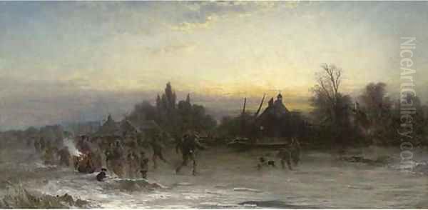 On the ice, sunset Oil Painting by George Augustsus Williams