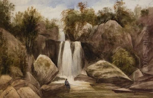 Waterfall In Glenarm Park Oil Painting by Andrew Nicholl