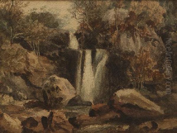 Inversnaid Waterfall, Ben Lomond Oil Painting by William Nicholl