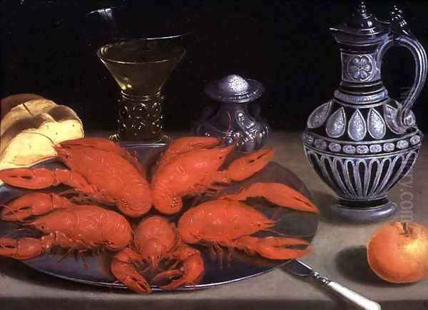 Still-life with crayfish, a roemer and a ewer Oil Painting by Gotthardt von Wedig