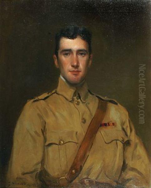 Portrait Of An Army Officer In Khaki Uniform Oil Painting by Gabriel Nicolet