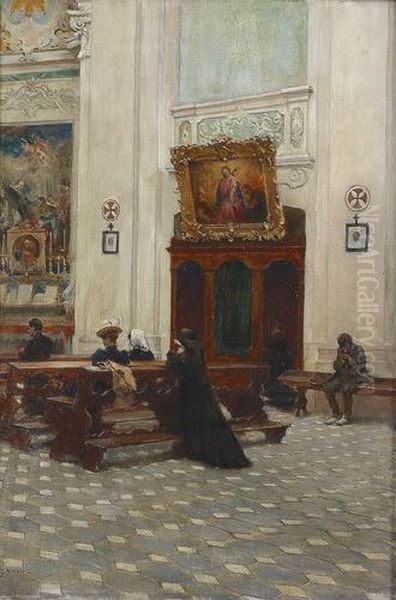 Gebet In Der Kirche. Oil Painting by Gabriel Nicolet