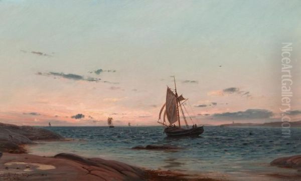 Morning Mood By The Coast Oil Painting by Amaldus Clarin Nielsen