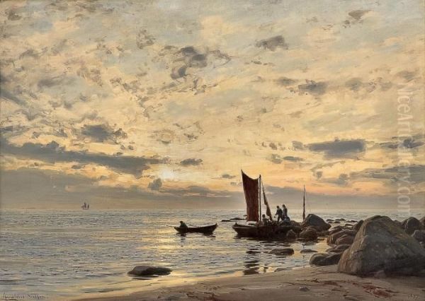 Beach Side, Naerland, After Rain Oil Painting by Amaldus Clarin Nielsen