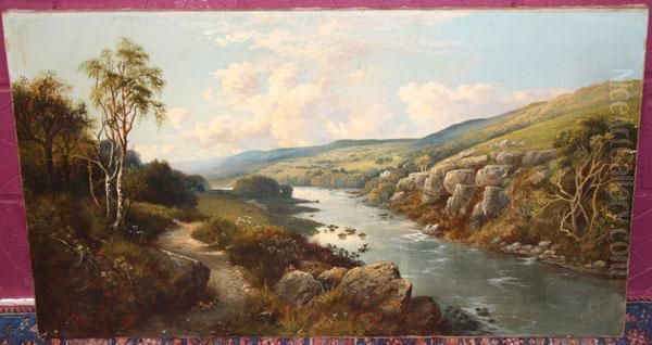 Extensive River Landscape With Hills Beyond Oil Painting by A. Niemann