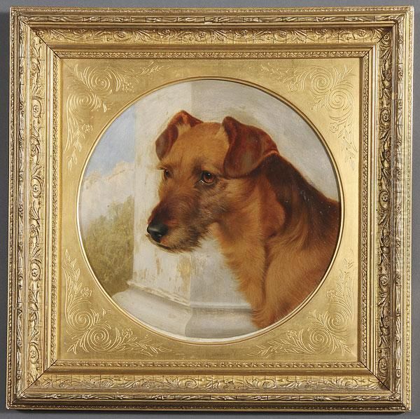 Portrait Of A Dog Oil Painting by Robert Nightingale