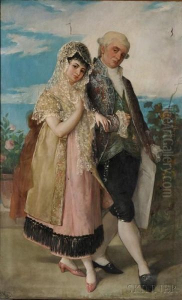 A Courtly Couple Oil Painting by Jose Nin Y Tudo