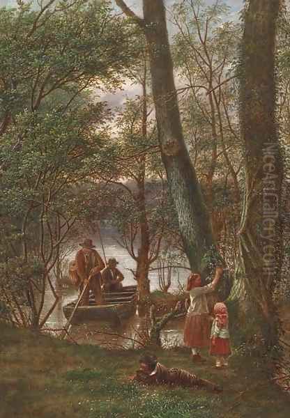 At the riverbank Oil Painting by William Ward