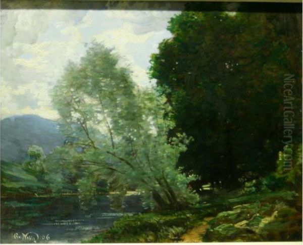 A River Scene Oil Painting by Robert Noble