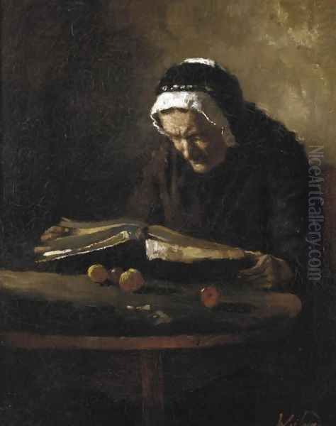 Reading her Bible Oil Painting by Johannes Weiland