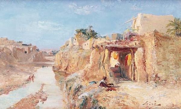 < Village Au Bord De L'oued (sud Algerien) >. Oil Painting by Maxime Noire