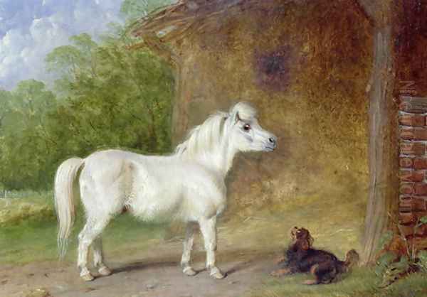 A Shetland pony and a King Charles spaniel Oil Painting by Martin Theodore Ward