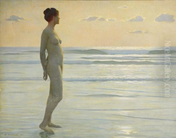 Madchen Am Strand Oil Painting by Max Nonnenbruch