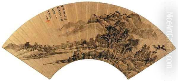 Landscape After Dong Qichang (1555-1636) Oil Painting by Hui Wang