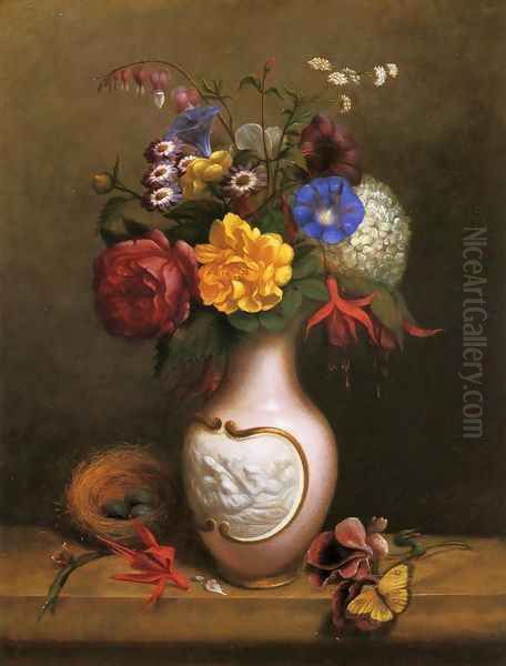 Floral Arrangement with Birds Nest Oil Painting by Arnoud Wydeveld