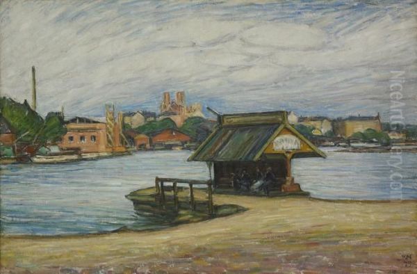 Angbatsbryggan Vid Grondal Oil Painting by Karl Fredrik Nordstrom