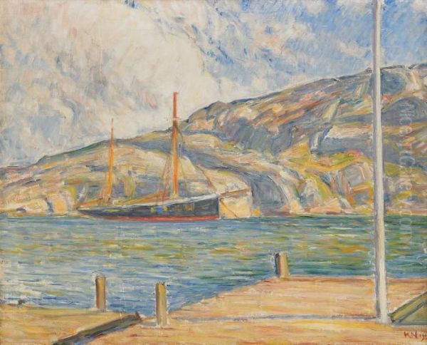 Bryggan Och Kuttern Oil Painting by Karl Fredrik Nordstrom