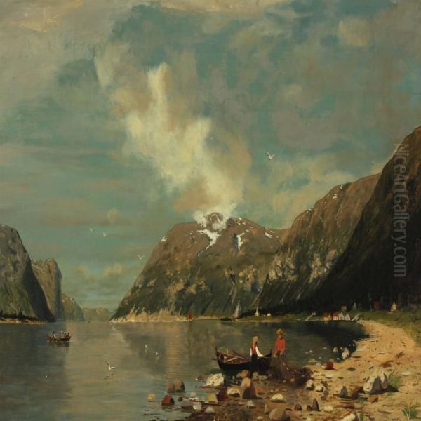 Norwegian Mountainscape Oil Painting by Adelsteen Normann