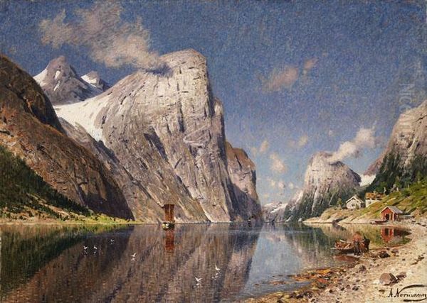 Norwegische Fjordlandschaft Oil Painting by Adelsteen Normann