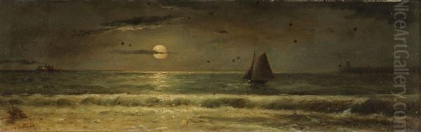 Voilier Et Bateau A Aube Au Clair De Lune Oil Painting by James Northcote