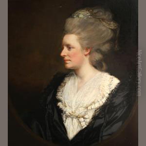 A Portrait Of A Lady, Wearing A White Gown And Black Cloak, Thought To Be Mrs. Hughes Oil Painting by James Northcote