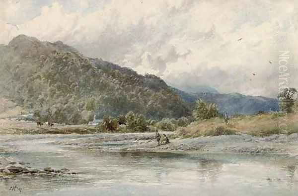 Fishing on the Conway Oil Painting by Edmund Morison Wimperis